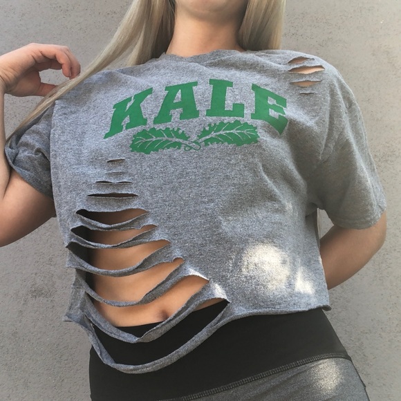 KALE gray distressed crop tee - Picture 4 of 8